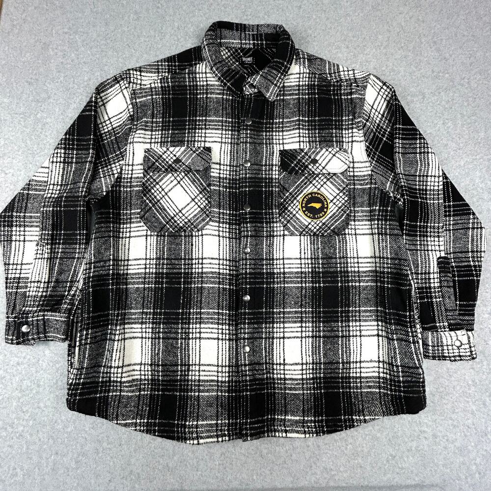 Home Free Shacket NC Mens 2XL Fleece Plaid Snap Up Black White Plaid EUC